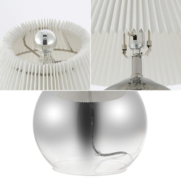 Louisa 22.5" Mid-Century Modern Round Glass/Iron Pleated Shade LED Table Lamp - JONATHAN Y